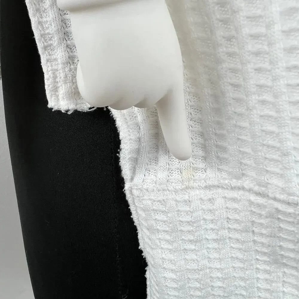 Free People We The Free White Wildfox Waffle Knit Long Sleeve Draped Neck Top XS
